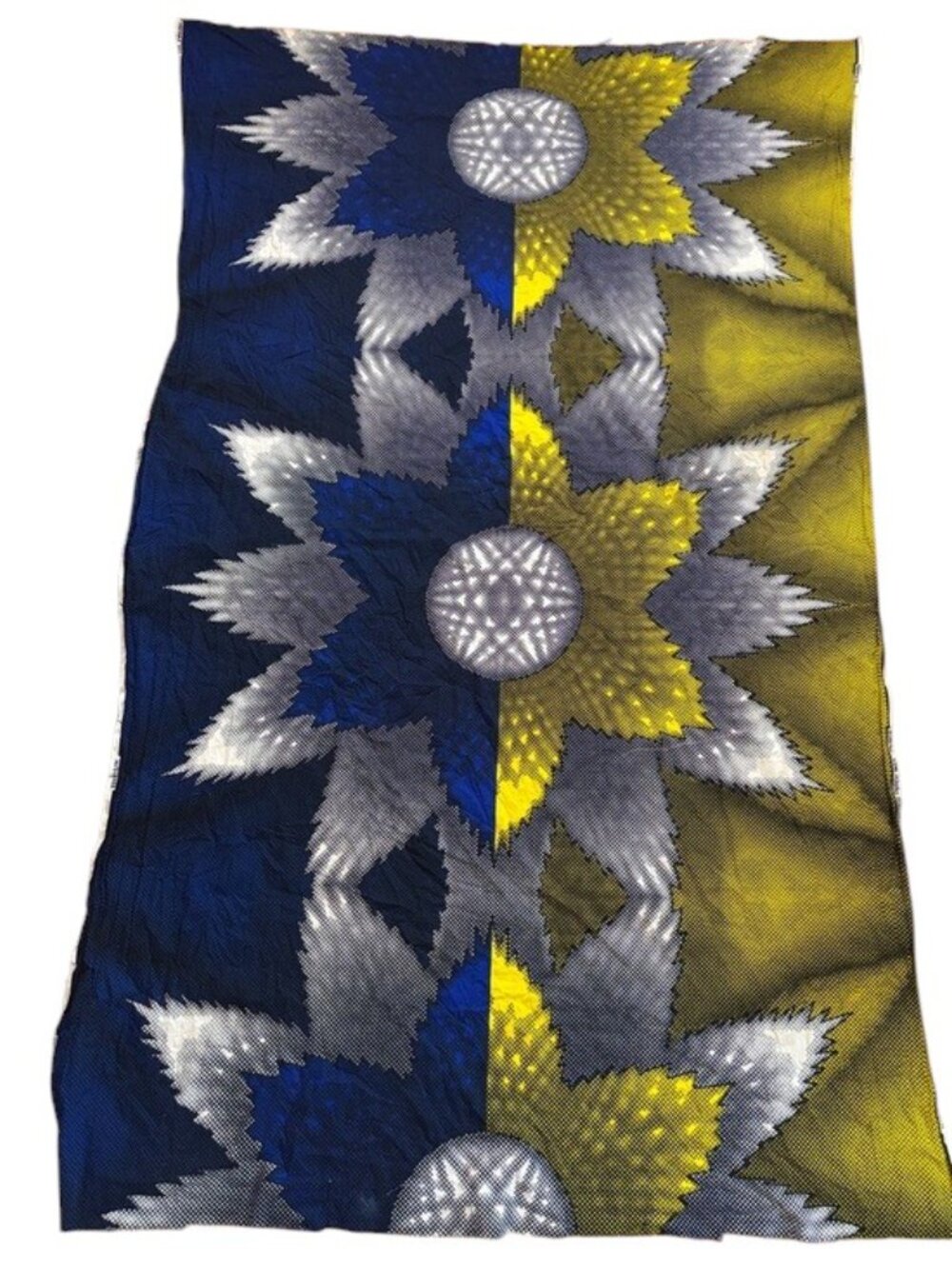 Guaranteed Dutch Wax Vlisco Fabric 68" x44" Blue Yellow Floral African Wax Print